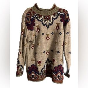 Lizsport Womens Roll Neck  Pullover Sweater Embroidered Geometric  Vintage Sz S